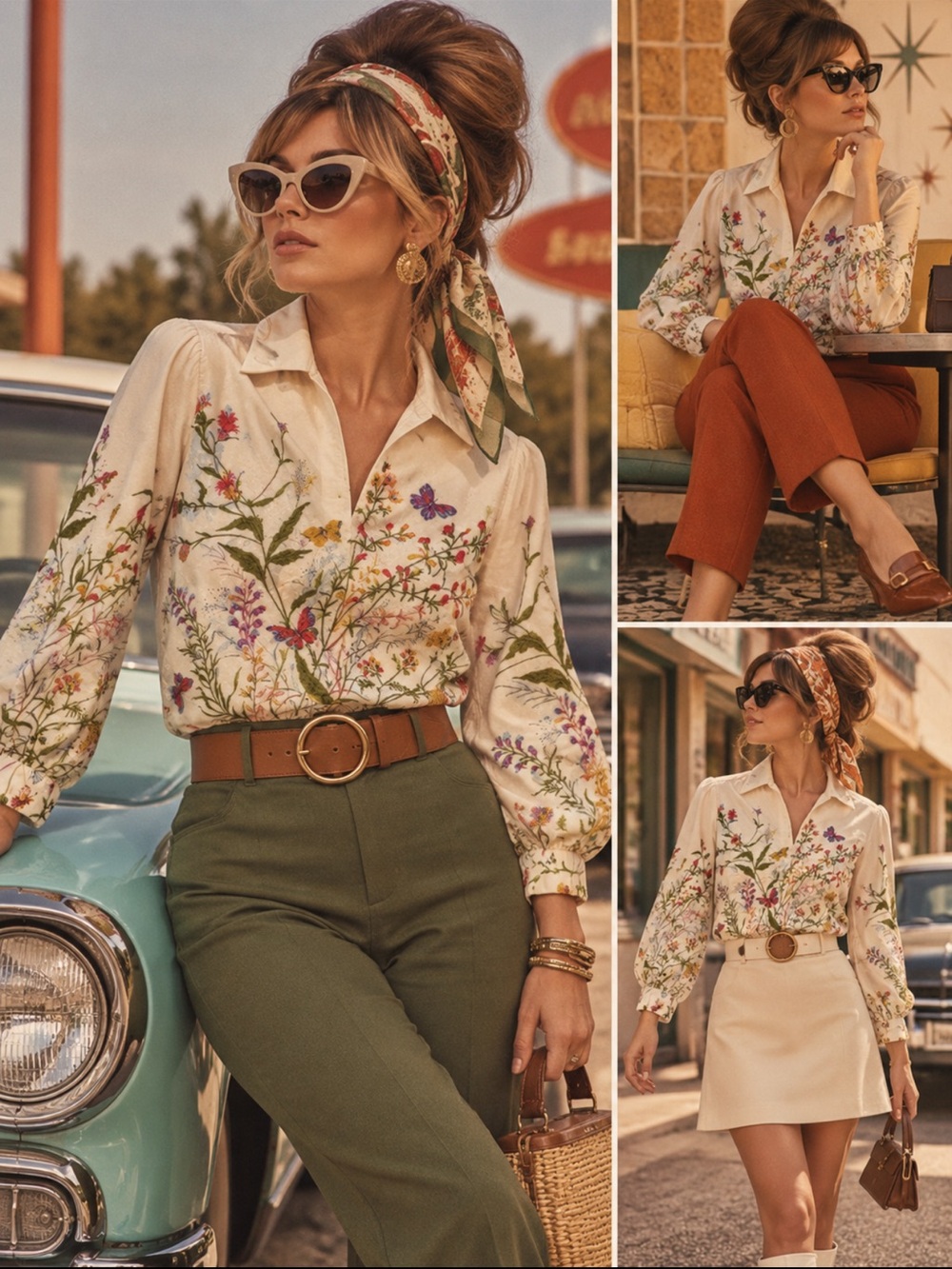 Vintage 60s Lady Hathaway Liberty of London 100% Wool Challis Butterfly Blouse - Picture 2 of 12